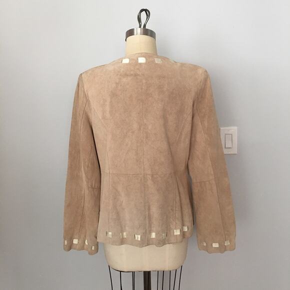 Bradley Bayou Beige Tan Genuine Suede Ribbon Trim Leather Jacket Size Medium - Picture 4 of 12